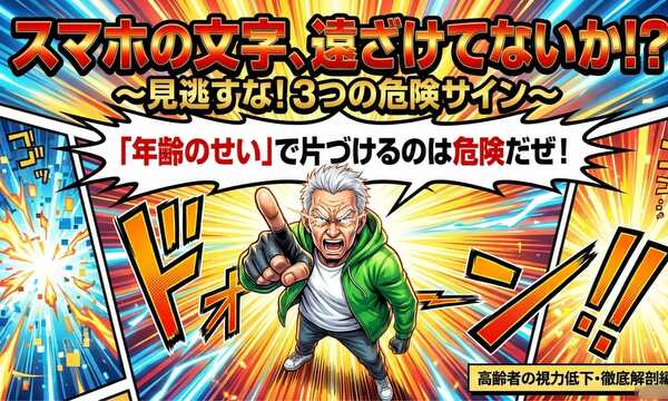 スマホの文字、遠ざけてないか！？